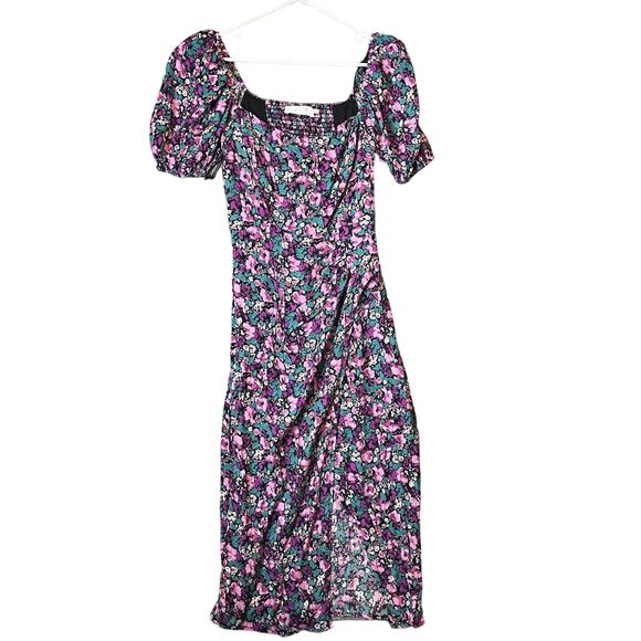 ASTR The Label Floral Square‎ Neck Slit Front Midi Dress Size Small New - Picture 1 of 10